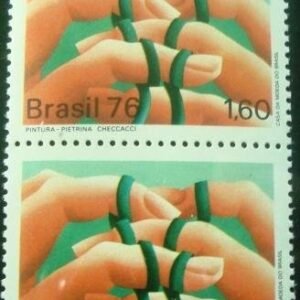 Par de selos postais do Brasil de 1976 Pintura Dedos
