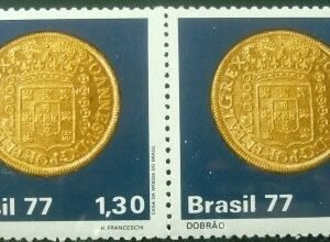 Par de selos do Brasil de 1977 Dobrão