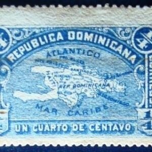 Selo postal da Rep. Dominicana de 1900 Map of Hispaniola Island