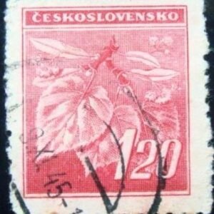 Selo postal da Tchecoslováquia de 1945 Linden Leaves
