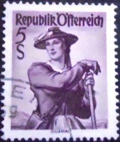 Selo postal da Áustria de 1948 Zillertal