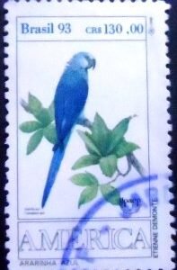 Selo postal do Brasil de 1993 - Ararinha Azul