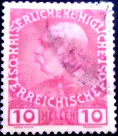 Selo postal da Áustria de 1913 Emperor Franz Joseph 10 U sev