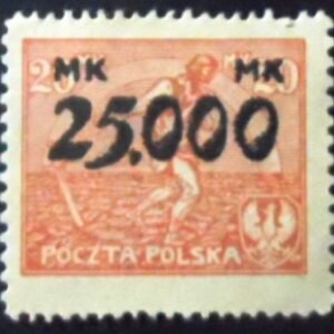 Selo postal da Polônia de 1923 Sowing Man Redrawn Surcharged 25 N