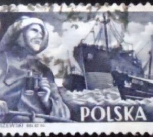 Selo postal da Polônia de 1956 Fisherman