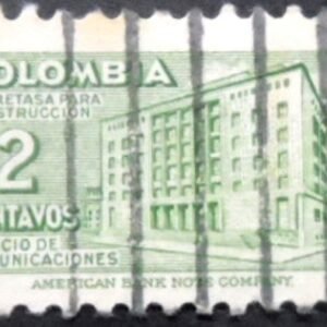 Selo postal da Colômbia de 1950 Communications Building 2