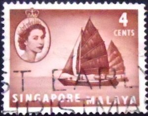 Selo postal de Cingapura de 1955 Twa-kow lighter