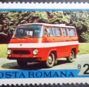 Selo postal da Romênia de 1975 T.V. 12M minibus
