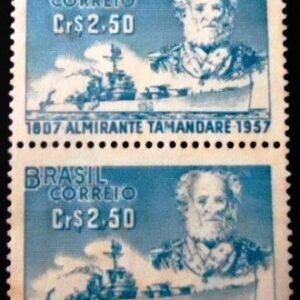 Par de selos postais do Brasil de 1957 Almirante Tamandaré N
