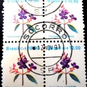 Quadra de selos postais do Brasil de 1990 Quaresmeira