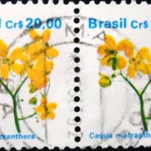 Par de selos postais do Brasil de 1990 Fedegoso