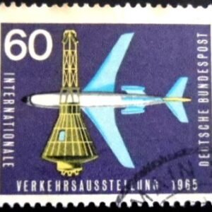 Selo postal da Alemanha de 1965 Avião a jato e cápsula espacial