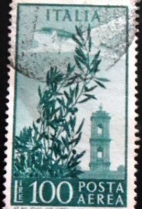 Selo postal da Itália de 1948 Tower of Campidoglio