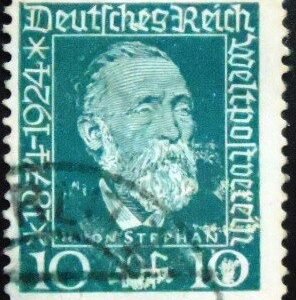 Selo postal da Alemanha Reich de 1924 Dr. Heinrich von Stephan 10