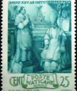 Selo postal comemorativo do Vaticano de 1943 - Consecration of Eugenio Pacelli
