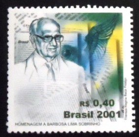 Selo postal do Brasil de 2001 Barbosa Lima Sobrinho