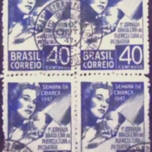 Quadra de selos postais do Brasil de 1947 Semana da Criança N1D QD