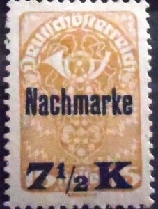 Selo postal da Áustria de 1921 Nachmarke overprint 7½ M