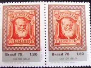 Par de selos do Brasil de 1978 Barba Branca