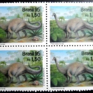 Quadra de selos do Brasil de 1995 Titanosaurus