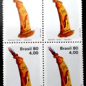 Quadra de selos postais do Brasil de 1980 Máscara Tukuna N QD