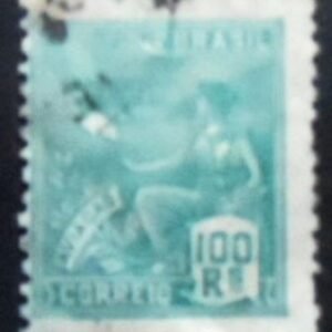 Selo postal do Brasil de 1929 Aviação 100 U
