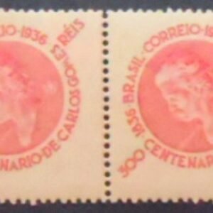 Par de selos postais do Brasil de 1936 Carlos Gomes carmim M PR
