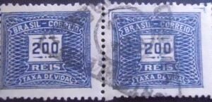 Par de selos postais do Brasil de 1929 Cifra Horizontal 200