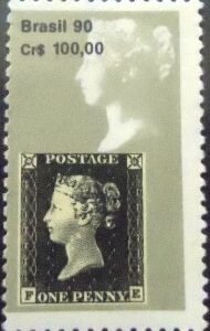 Selo postal do Brasil de 1990 Penny Black