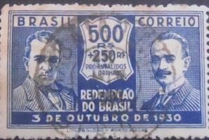 Selo postal de 1931 Getúlio Vargas e João Pessoa 500+250 - C34U