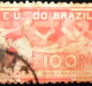 Selo postal do Brasil de 1906 Congresso Pan-americano 100