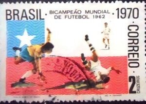 Selo postal do Brasil de 1970 Garrincha e Masopust U