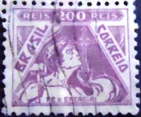 Selo postal do Brasil de 1939 Fé e Energia 200