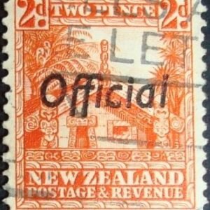 selo postal oficial da Nova Zelandia de 1936 - Carved Maori House Official