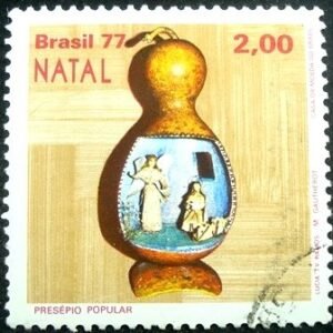 Selo Postal do Brasil de 1977 Anjo e Maria