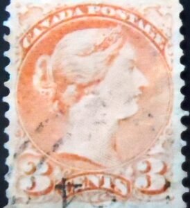 Selo postal do Canadá de 1888 Queen Victoria 3 U sev