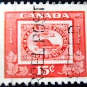 Selo postal do Canadá de 1951 Reproduction of 3d stamp of 1851 U