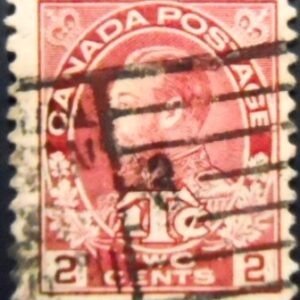 Selo postal do Canadá de 1916 King George V 2 with 1T¢ inscription