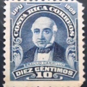 Selo postal da Costa Rica de 1910 Braulio Evaristo Carrillo Colina 10 U