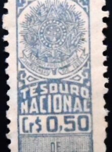Selo Fiscal do Brasil Tesouro Nacional Cr$ 0.50 M azul