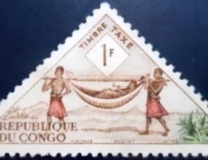 Selo postal da Rep do Congo de 1961 Palanquin Bearers P N
