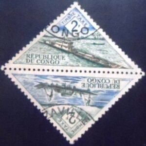 Se-tenant da Rep Congo de 1961 Pirogue; River steamer of 1932 P U set