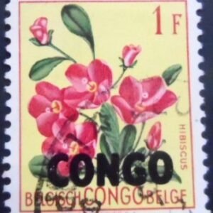 Selo postal da Rep Dem Congo de 1960 Hibiscus rhodanthus overprinted CONGO U