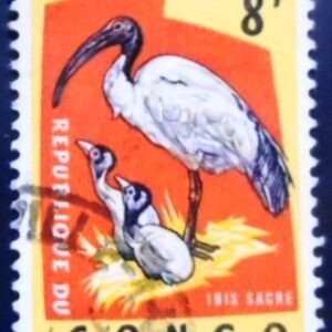 Selo postal da Rep Dem Congo de 1963 Sacred Ibis U