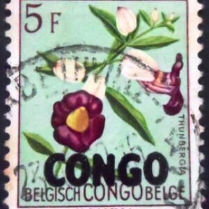 Selo postal da Rep Dem Congo de 1960 Thunbergia lancifolia overprinted CONGO 5 U