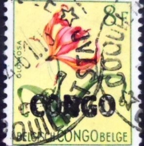 Selo postal da Rep Dem Congo de 1960 Gloriosa simplex overprinted CONGO 8 U