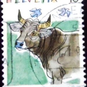Selo postal da Suiça de 1992 Cattle U