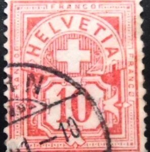 Selo postal da Suiça de 1882 Cross over value plate U sev