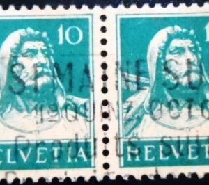 Par de selos postais da Suiça de 1928 William Tell U sev blue PR