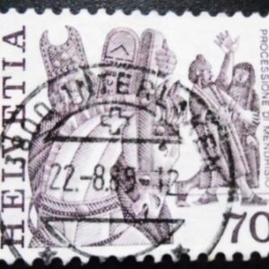 Selo postal da Suiça de 1977 Historical Procession Mendrisio U